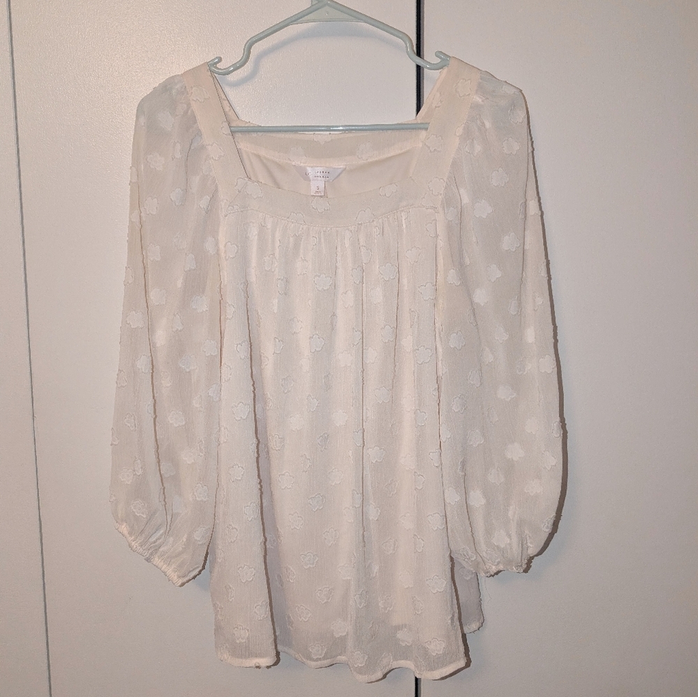Laura Conrad Cream Ivory Square Neck Sheer Blouse Lined Size Small